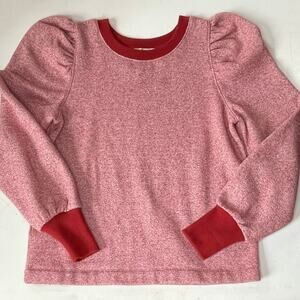 LOFT Cozy Puff Sleeve Sweatshirt Sz Sm Red Marled Knit NWOT Cozycore athleisure